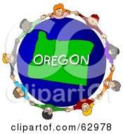 Poster, Art Print Of Children Holding Hands In A Circle Around An Oregon Globe