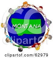 Royalty Free RF Clipart Illustration Of Children Holding Hands In A Circle Around A Montana Globe