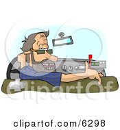 Man Driving A Taxi Cab Across Country Clipart Picture