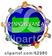 Poster, Art Print Of Children Holding Hands In A Circle Around A Pennsylvania Globe