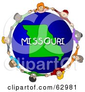 Poster, Art Print Of Children Holding Hands In A Circle Around A Missouri Globe