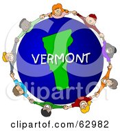 Royalty Free RF Clipart Illustration Of Children Holding Hands In A Circle Around A Vermont Globe