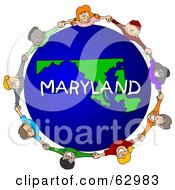 Poster, Art Print Of Children Holding Hands In A Circle Around A Maryland Globe