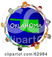 Poster, Art Print Of Children Holding Hands In A Circle Around An Oklahoma Globe