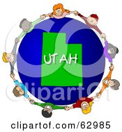 Poster, Art Print Of Children Holding Hands In A Circle Around A Utah Globe