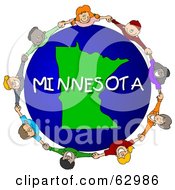 Poster, Art Print Of Children Holding Hands In A Circle Around A Minnesota Globe