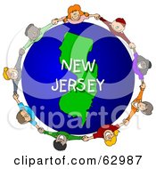 Poster, Art Print Of Children Holding Hands In A Circle Around A New Jersey Globe
