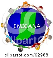 Children Holding Hands In A Circle Around An Indiana Globe