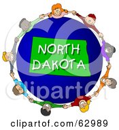 Poster, Art Print Of Children Holding Hands In A Circle Around A North Dakota Globe