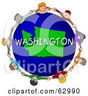 Poster, Art Print Of Children Holding Hands In A Circle Around A Washington Globe