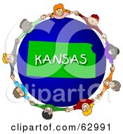 Poster, Art Print Of Children Holding Hands In A Circle Around A Kansas Globe