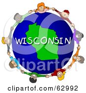 Poster, Art Print Of Children Holding Hands In A Circle Around A Wisconsin Globe