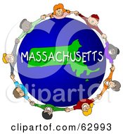 Poster, Art Print Of Children Holding Hands In A Circle Around A Massachusetts Globe