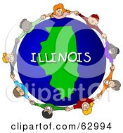 Poster, Art Print Of Children Holding Hands In A Circle Around An Illinois Globe