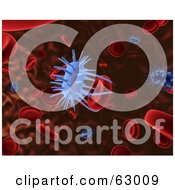 Royalty Free RF Clipart Illustration Of A 3d Blue Virus Attacking Red Blood Cells by AtStockIllustration
