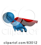 3d Blue Superhero Flying With His Fist Held Out
