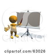 Poster, Art Print Of 3d Orange Guy Holding A Pointer In Front Of A Board