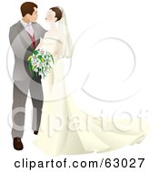 Poster, Art Print Of Happy Wedding Couple Embracing And Gazing At Each Other