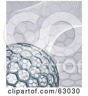 Royalty Free RF Clipart Illustration Of A Buckyball Or Buckminsterfullerene Over A Mesh Wave Background by AtStockIllustration