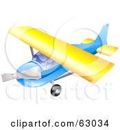 Poster, Art Print Of 3d Blue And Yellow Airplane In Flight