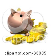 Poster, Art Print Of 3d Pig Bank With Golden Goins