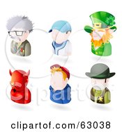 Poster, Art Print Of Digital Collage Of Six Avatar People Scientist Baseball Player Leprechaun Devil Teenage Boy And A Sheriff