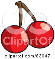 Poster, Art Print Of Two Shiny Red Bing Cherries With A Stem