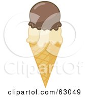 Poster, Art Print Of Waffle Ice Cream Cone With Chocolate And Vanilla Scoops