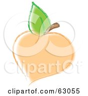 Poster, Art Print Of Peach Sketch With A Green Leaf And Stem