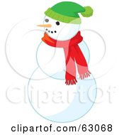 Poster, Art Print Of Carrot Nose Snowman Wearing A Red Scarf And Green Hat