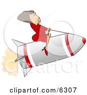 Successful Businesswoman Riding A Rocket
