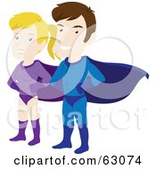 Poster, Art Print Of Caucasian Super Hero Couple Standing Proud