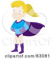 Royalty Free RF Clipart Illustration Of A Strong Caucasian Female Super Hero In A Purple Cape by Rosie Piter