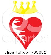 Poster, Art Print Of Yellow Crown Over A Red Heart