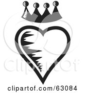 Poster, Art Print Of Black And White Heart With A Crown