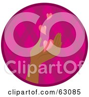 Royalty Free RF Clipart Illustration Of Pink Hearts Floating Down Onto A Hispanic Hand In A Pink Circle by Rosie Piter