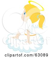 Poster, Art Print Of Innocent Blond Caucasian Angel Girl Sitting On A Cloud