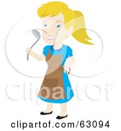 Blond Woman Wearing An Apron And Holding A Ladle