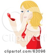 Royalty Free RF Clipart Illustration Of A Stunning Blond Beauty Looking In A Compact Mirror by Rosie Piter