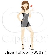 Royalty Free RF Clipart Illustration Of A Sexy Woman In A Little Black Dress Blowing A Heart