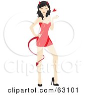 Royalty Free RF Clipart Illustration Of A Sexy She Devil In A Short Red Dress Blowing A Heart by Rosie Piter #COLLC63101-0023