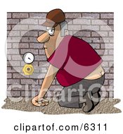 Plumber Man Checking An Air Meter And Valve Clipart Illustration