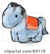 Poster, Art Print Of Animal Factor Gray Pony With An Orange Blanket