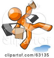 Overwhelmed Orange Woman Slipping On A Puddle Of Water