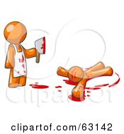 Royalty Free RF Clipart Illustration Of An Orange Man Killer Holding A Cleaver Knife Over A Bloody Body
