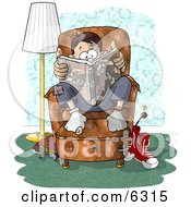 Teenage Boy Sitting On A Living Room Chair While Reading A Book Clipart Picture by djart