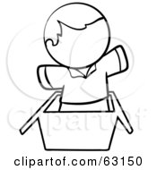 Royalty Free RF Clipart Illustration Of A Black And White Human Factor Man Jumping Out Of A Box