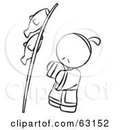 Royalty Free RF Clipart Illustration Of A Black And White Human Factor Japanese Boy With Fish On A Pole