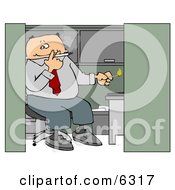 Businessman Smoking A Cigarette In His Cubicle