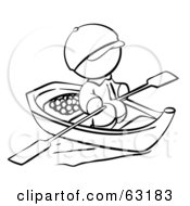 Royalty Free RF Clipart Illustration Of A Black And White Human Factor Man Rowing A Chinese Boat